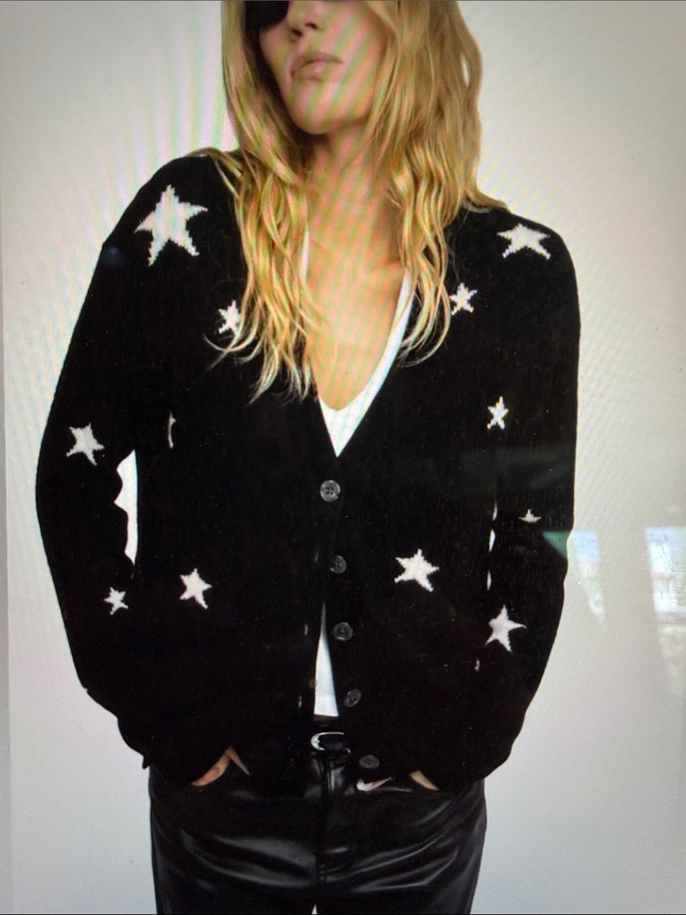 Zadig & Voltaire Black Stars cashmere Cardigan with White Star Motif
